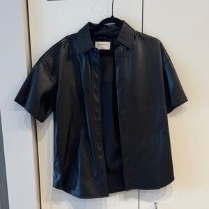 Aritzia Black Faux Leather Short Sleeve Jacket